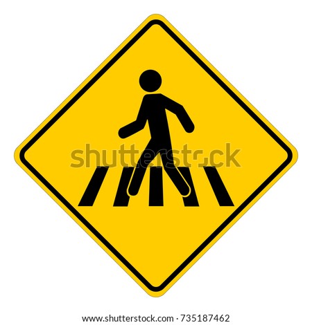 Pedestrian crossing sign, pedestrian crosswalk, yellow square warning sign, vector illustration.