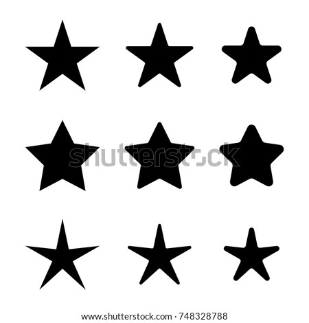 Star icons set, various five pointed black isolated stars, vector illustration.