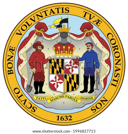 Coat of arms of Maryland is a state of United States. Vector illustration