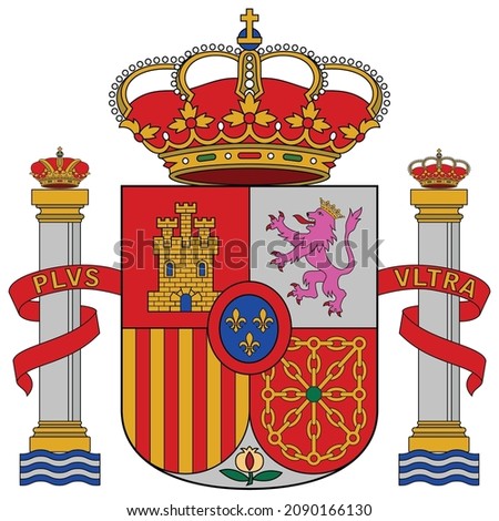 Coat of arms of Kingdom of Spain is a country in Southwestern Europe. Vector illustration