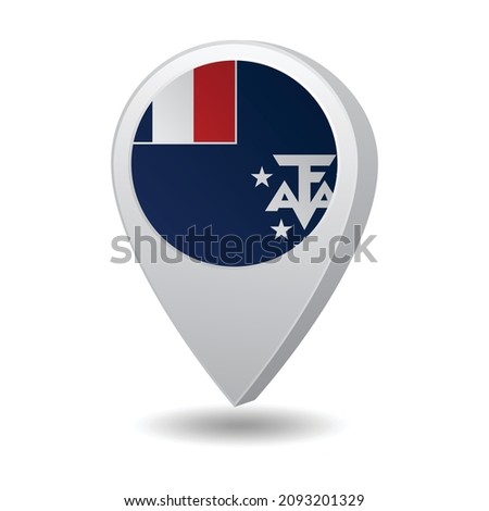 Flag of French Southern and Antarctic Lands on marker map. Vector illustration