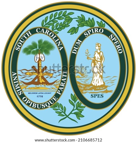 Coat of arms of South Carolina is a state in the coastal Southeastern region of the United States. Vector illustration