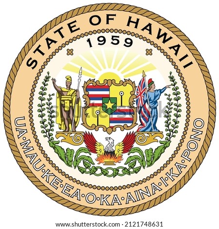 Coat of arms of Hawaii is a state in the Western United States. Vector illustration