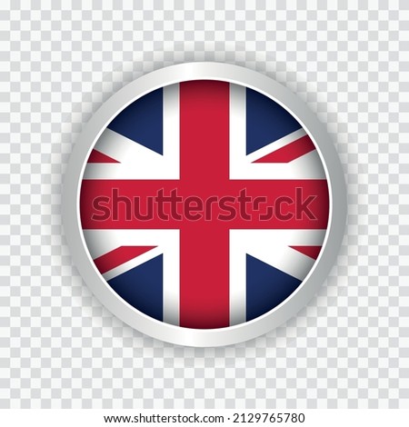 Flag of United Kingdom on round button on transparent background element for websites. Vector illustration