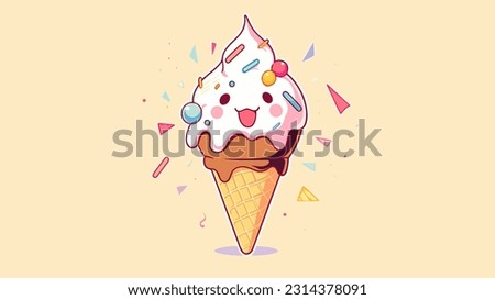 A joyful banana split ice cream cone with a wide grin