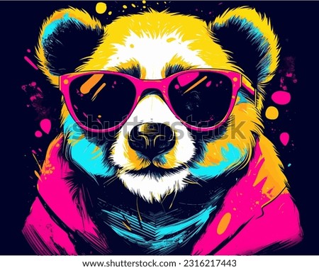 A trendy panda in black sunglasses, done in the vivid and lively pop art style