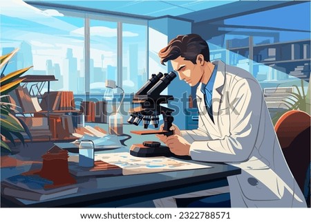 A scientist holding a microscope and observing a sample
