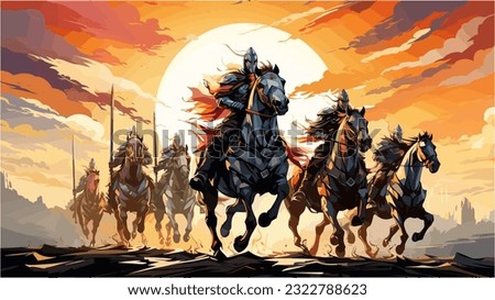 A group of brave knights charging into battle on horseback