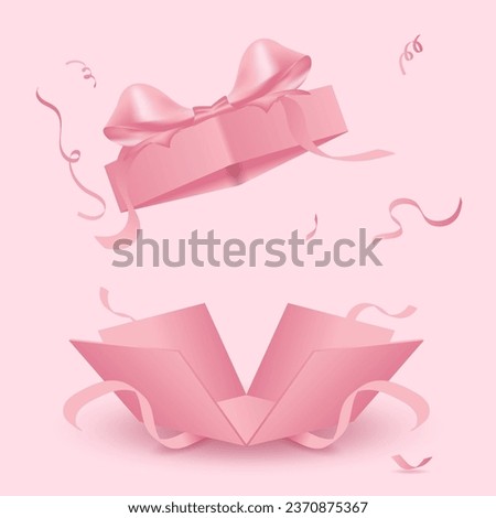 Pink gift box, bursting open with a sprinkle of little ribbons