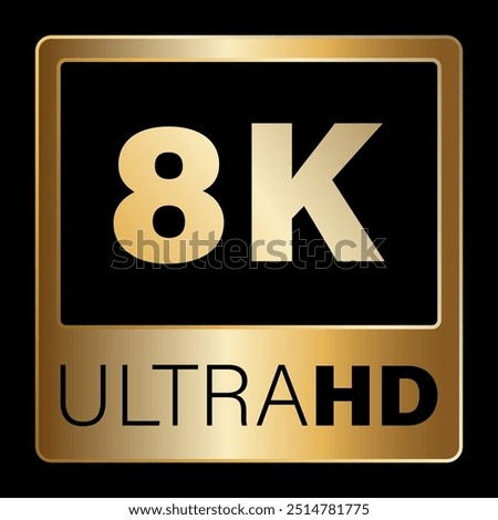 8k gold label or sticker. Gold HD sign. icon element video