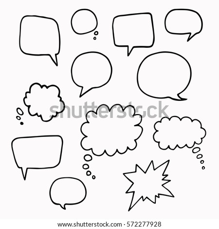 Speech or thought bubbles of different shapes and sizes.Hand drawn cartoon doodle vector  illustration.