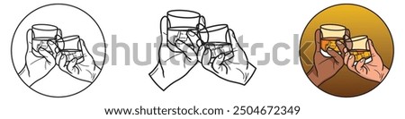 Hand Toasting Glass is an illustration of two pair hands toasting glass in bar. It can be use for t shirt design, bar background, product, etc.