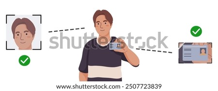 Verification ID Set is an illustration of Verification ID using system of face recognition and personal ID. The concept is take a photo by holding their own ID to get verified.