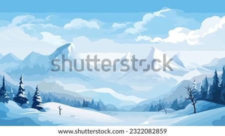 illustration of snowy mountains Realistic illustration of mountain landscape with hill and forest with coniferous trees, Alpine mountain range background, snow capped mountains vector background