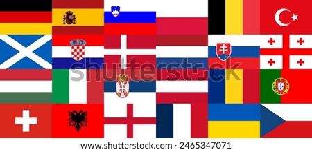 The flags of the countries participating in the 2024 football championship are sorted by group matches. Group stage final. Europe 2024.