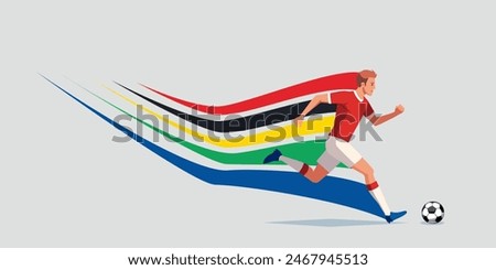 Football athlete isolated on white background with a colored train behind the back. Summer Games 2024. Vector illustration.