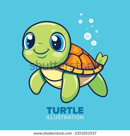 Adorable Vector Illustration: Cute Turtle Swimming Icon in Flat Cartoon Style for Perfect Posters, Cards, and Decor Prints