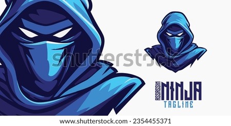 Artistic Rendering of the Blue Ninja Assassin: Logo, Mascot, Illustrated Art, Vector Graphic for Athletic and E-Sports Organizations, The Head of the Deadly Ninja Mascot
