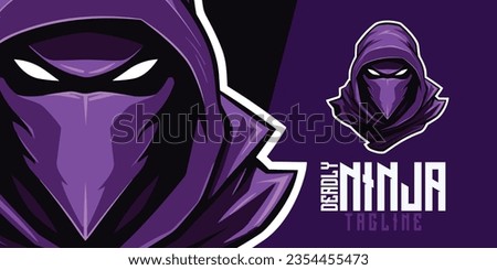 Purple Ninja Assassin Logo: Logo, Mascot, Illustration, Vector Graphic for Sport and E-Sport Gaming Teams, Deadly Ninja Mascot head
