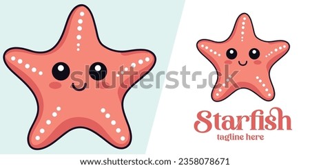Cute smiling starfish isolated. Happy underwater creature with eyes and mouth. Childish character. Colorful flat cartoon vector illustration. Adorable cartoon undersea world.

