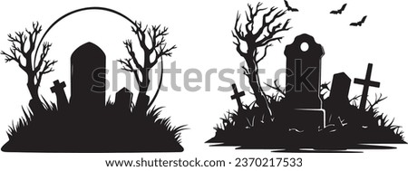 Tomb Stones in Vector Silhouettes for Halloween: Gravestone, Headstone, and Tombstone Icons. Christian Cemetery Monuments, Funeral Grave Burial, and Graveyard Tombstones