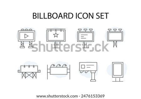 Modern Billboard Icon Set: Advertising, Promotion, Outdoor Marketing, Digital Display, Signboard, Poster, Urban Advertisement, Roadside Billboard, Large Display, Commercial Billboard.