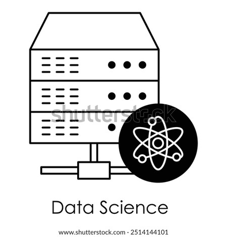 Vector icon for Data science. A server with a cog, representing the computation and analysis of massive datasets, designed in blue monochrome.