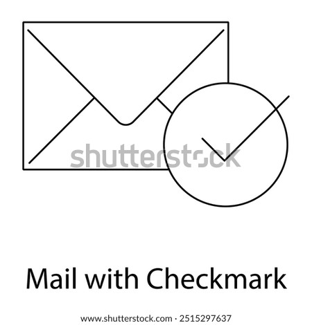 Vector icon for mail with checkmark. Outline of an envelope with a checkmark, perfect for email validation, verified mail, and secure communication concepts.