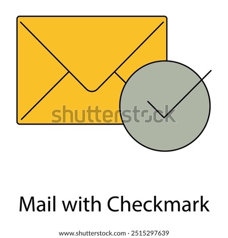 Vector icon for mail with checkmark. Outline of an envelope with a checkmark, perfect for email validation, verified mail, and secure communication concepts.