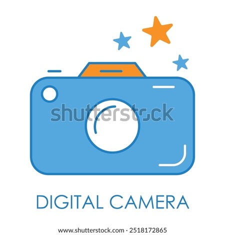 Vector icon for digital camera. Shows a compact camera with a lens, designed to capture high-quality photos and videos, ideal for modern photography.