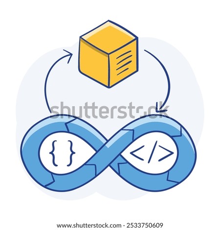 Hand drawn icon for Continuous Integration Icon Depicting Automated Code Merging and Delivery Pipelines.