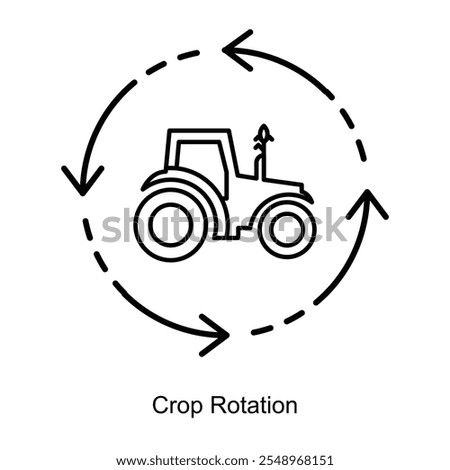 Vector icon for Crop Rotation and Sustainable Farming Techniques. Circular design with arrows showcasing crop diversity for improved yield and soil conservation.