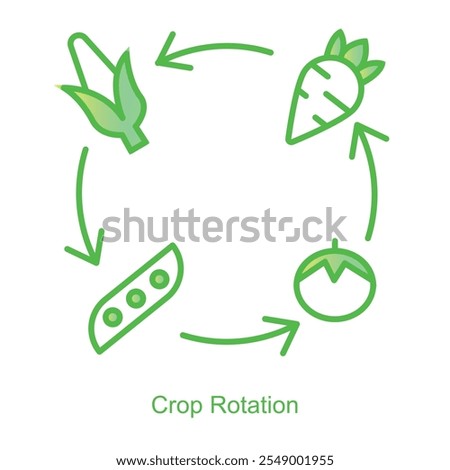 Vector icon for Crop Rotation with Circular Arrow Design. Highlights soil enrichment and sustainable farming practices through dynamic crop rotation symbols.