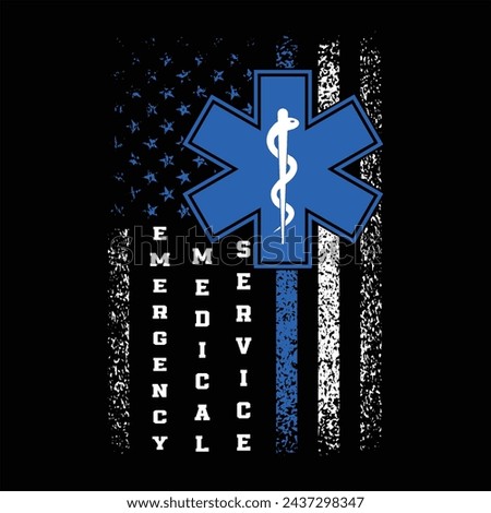 National First Responders Flag.I Support First Responders Flag.Distressed American Flag Ems Emergency Medical Service Logo Symbol Design For T Shirt Poster Banner Backround Print Vector Eps.
