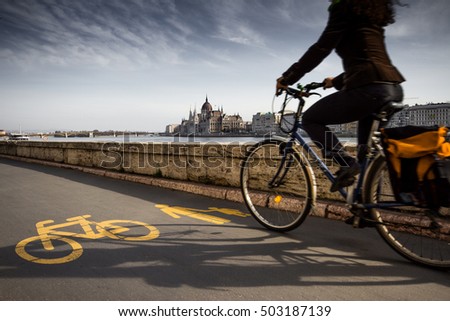 Similar – Image, Stock Photo empty cycling track on the street