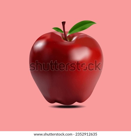Red apple, fruit vector illustration Modern realistic style, apple on pink background.