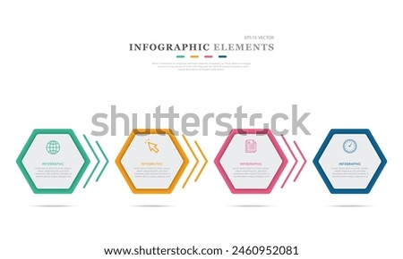 Business infographic hexagon with four shape options Process or steps for presenting Workflow layouts, banners, and web design Business concept with 4 options, steps, parts.