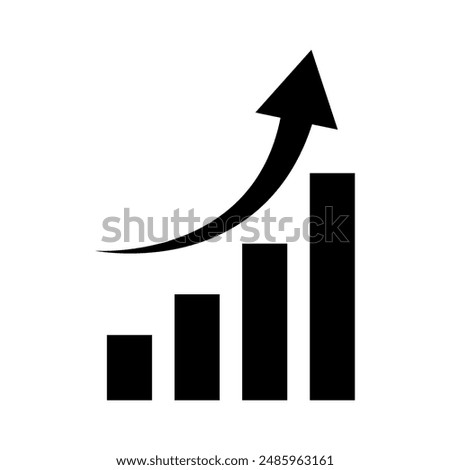 Graph icon with up arrow in flat style isolated on white background. Chart bar symbols for web design Book covers, web pages, and logos