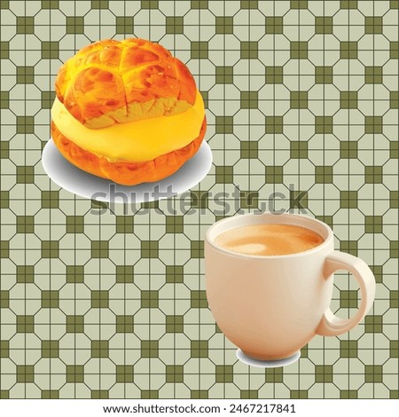 3D Hong Kong Food. Hong Kong Milk Tea Cup . Pineapple bun with butter