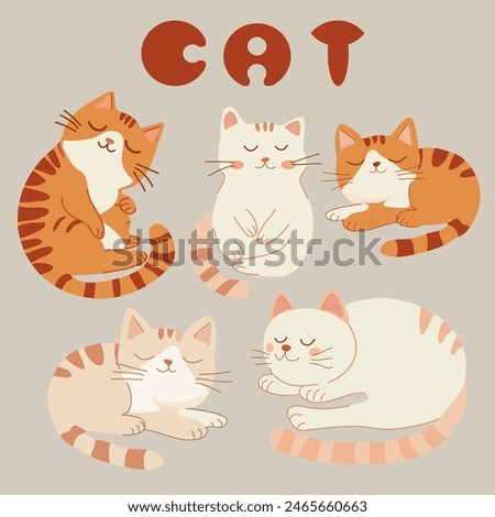 Vector illustration, kitten sleeping, cat sleeping
cats in different poses, cute, fluffy, brown, vector illustration	