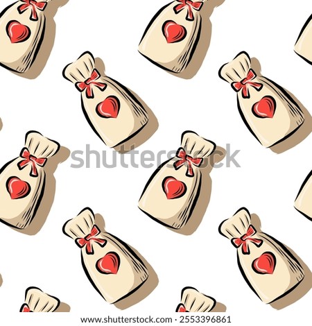 Seamless pattern of gift bags with hearts. For birthday, Valentine's Day. packaging, Vector