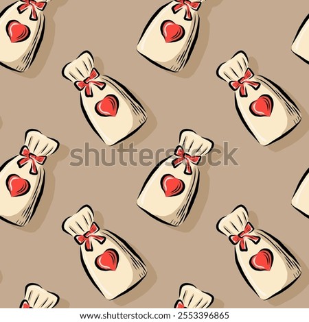 Seamless pattern of gift bags with hearts. For birthday, Valentine's Day. packaging, Vector