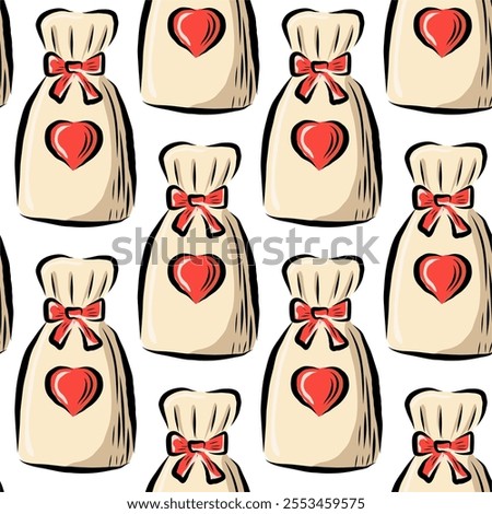 Seamless pattern of gift bags with hearts. For birthday, Valentine's Day. packaging, Vector