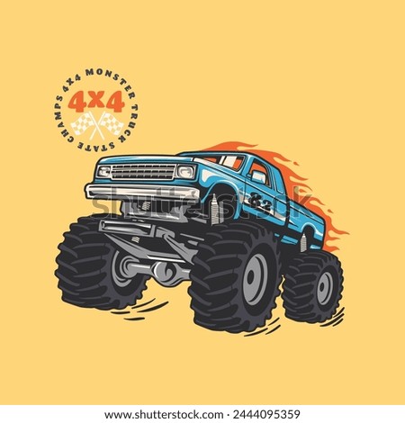 Cartoon Monster Truck, Cartoon Monster Truck Vector, Monster Truck Illustration.