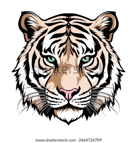 Tiger head, Green color eye pink nose vector art, Tiger face vector, Tiger art vector design, Vector art illustration of wild animals colorful high resolution, Lion face illustration, Lion Head Lion