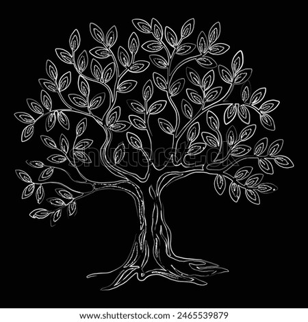 Olive Tree Silhouette Vector, Embroidery tree blossom branch, flower, Botanical ethnic, Vector hand drawn artwork, Olive tree outline curl silhouette icon isolated on black background Tree logo vector