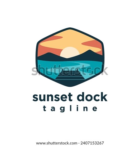 Dock and sunset logo design creative idea inspiration, Construction dock repair houseboat logo design