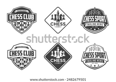 Chess logo set, logo design for championship, tournament, chess club, business card, monochrome vector Illustration