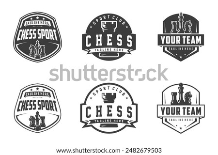 Chess logo set, logo design for championship, tournament, chess club, business card, monochrome vector Illustration