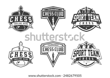 Chess logo set, logo design for championship, tournament, chess club, business card, monochrome vector Illustration